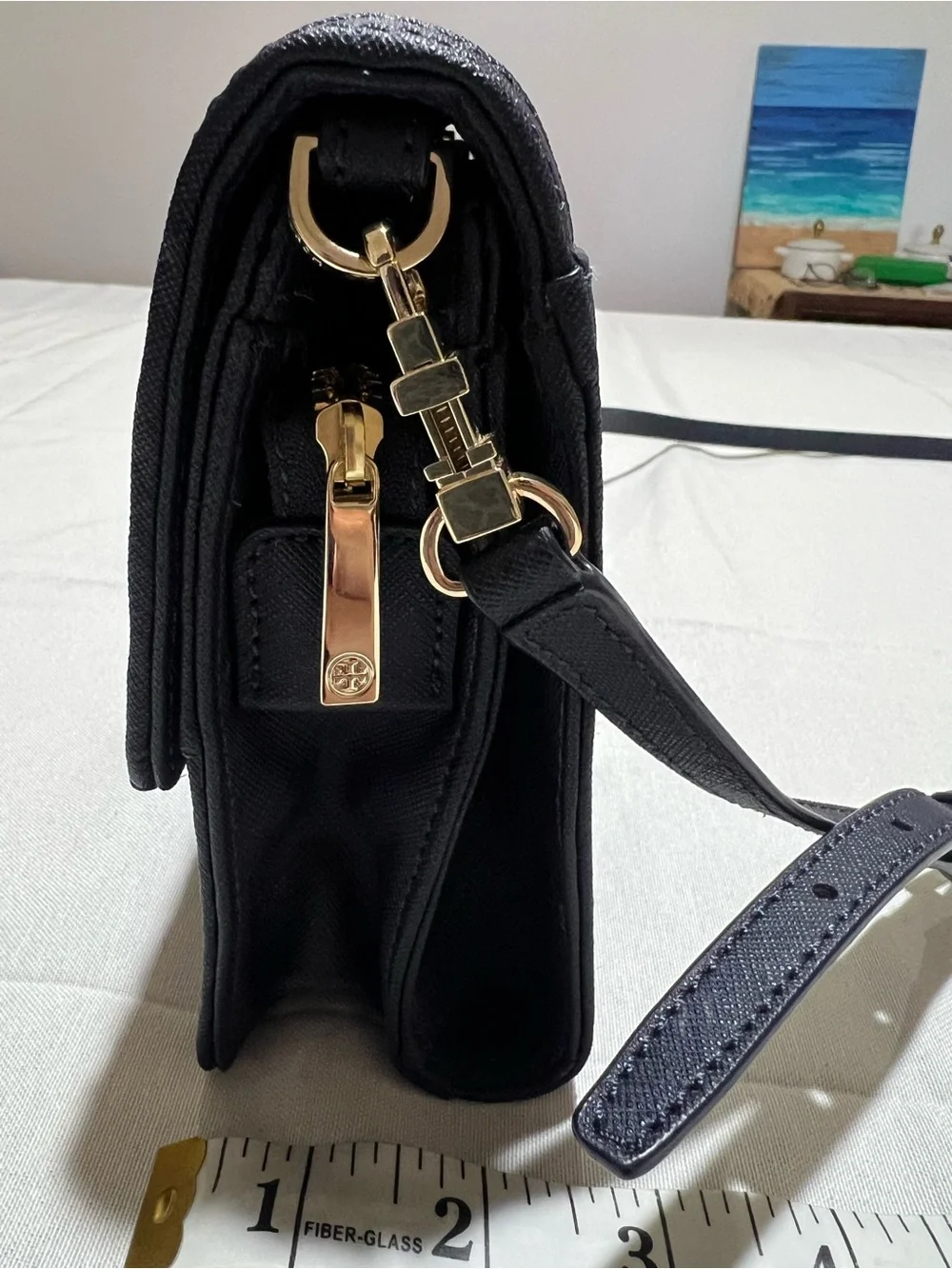 Tory Burch Navy and Cream Woven Crossbody